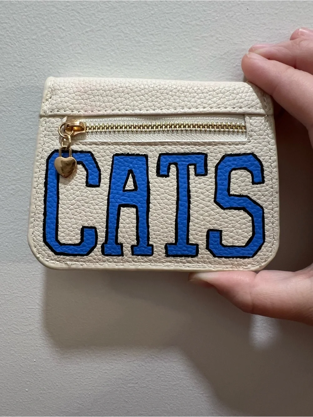 Blue Wildcat Wallet Keyring - Cream Vegan Leather Card Case